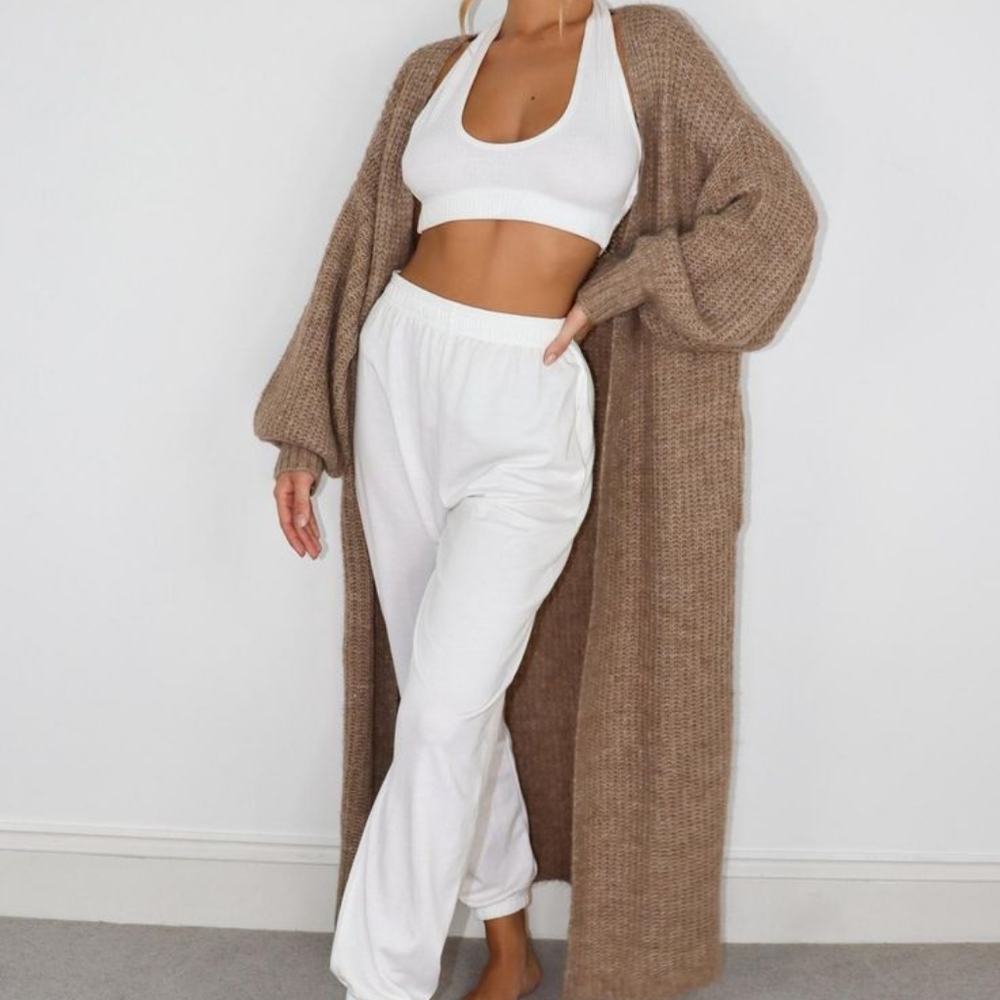 Missguided Mocha Balloon Sleeve Maxi Cardigan 10/12